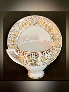 Royal Tettau Kenilworth Vintage Cup Saucer Yellow Floral Gold Cottagecore China